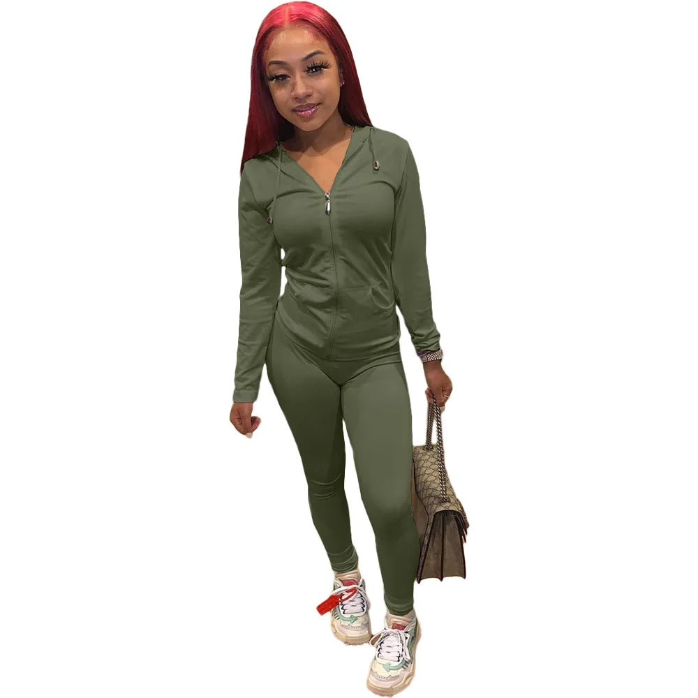 Womens Tracksuit Set - Army Green, L image