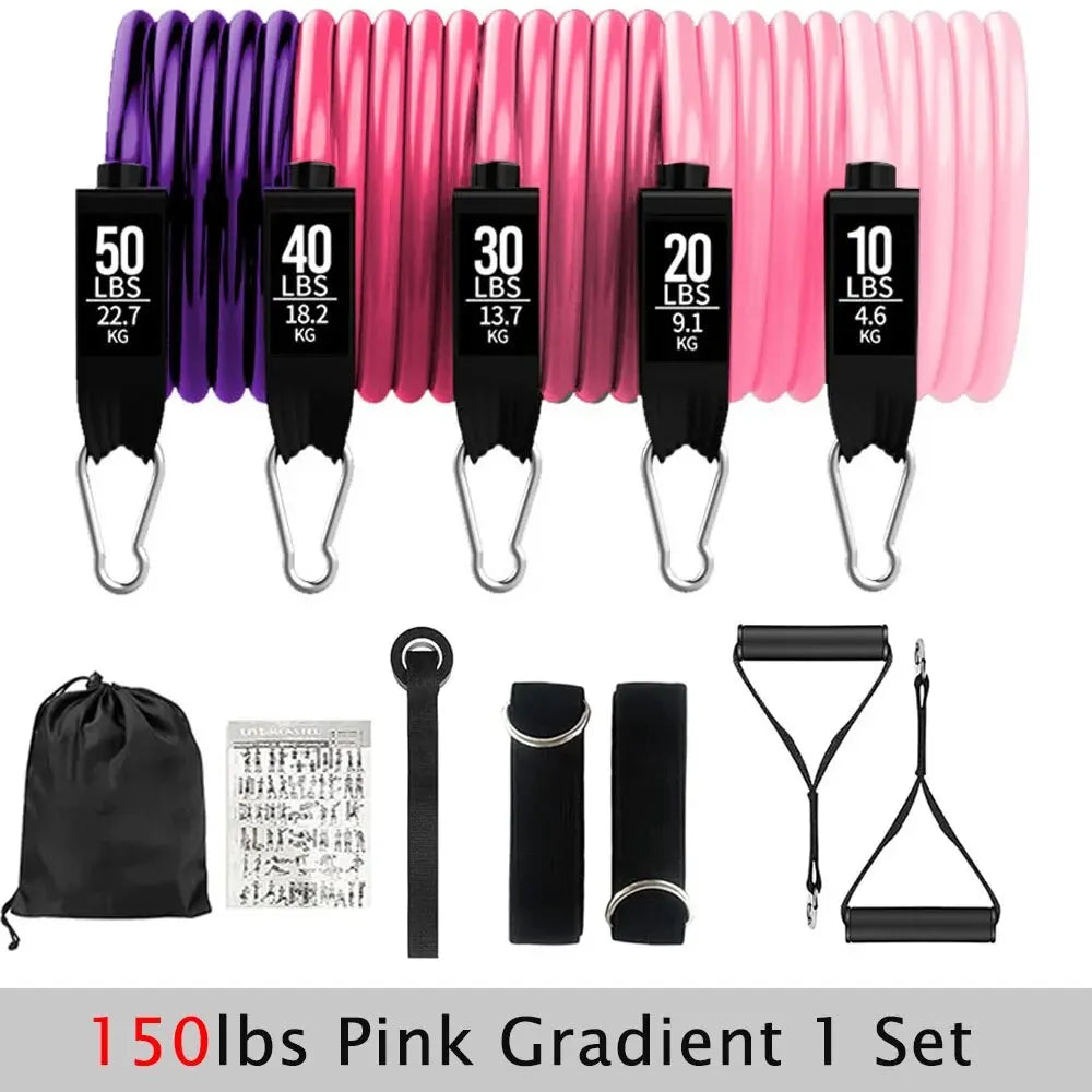 Resistance Bands With Handles - 150lbs Pink Gradient image