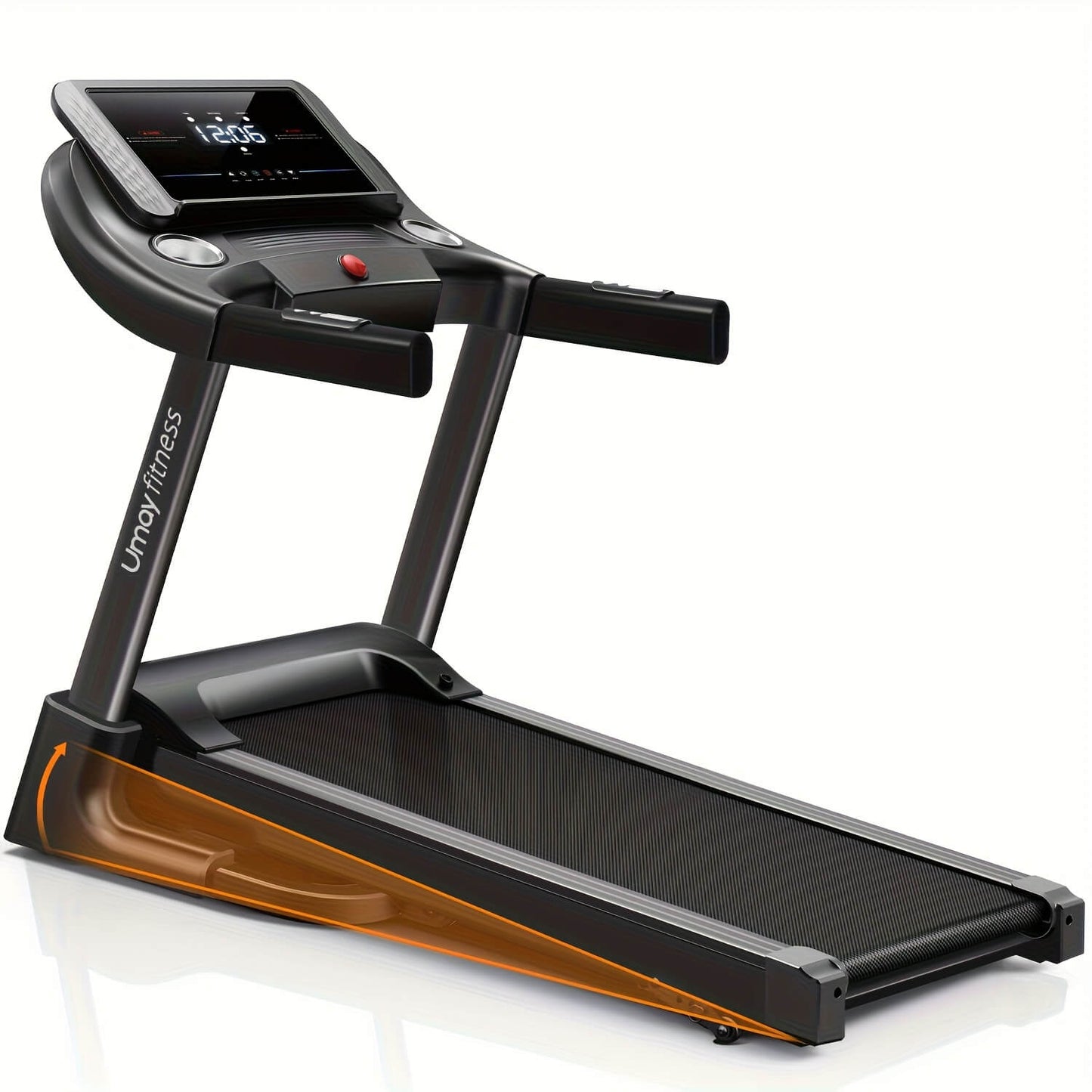 Umay treadmill with a digital display on a white background