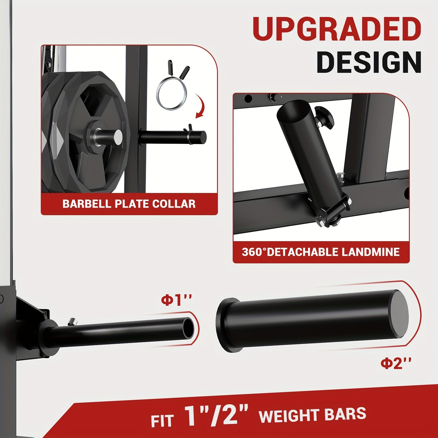 Fitness equipment with upgraded design features on a white background