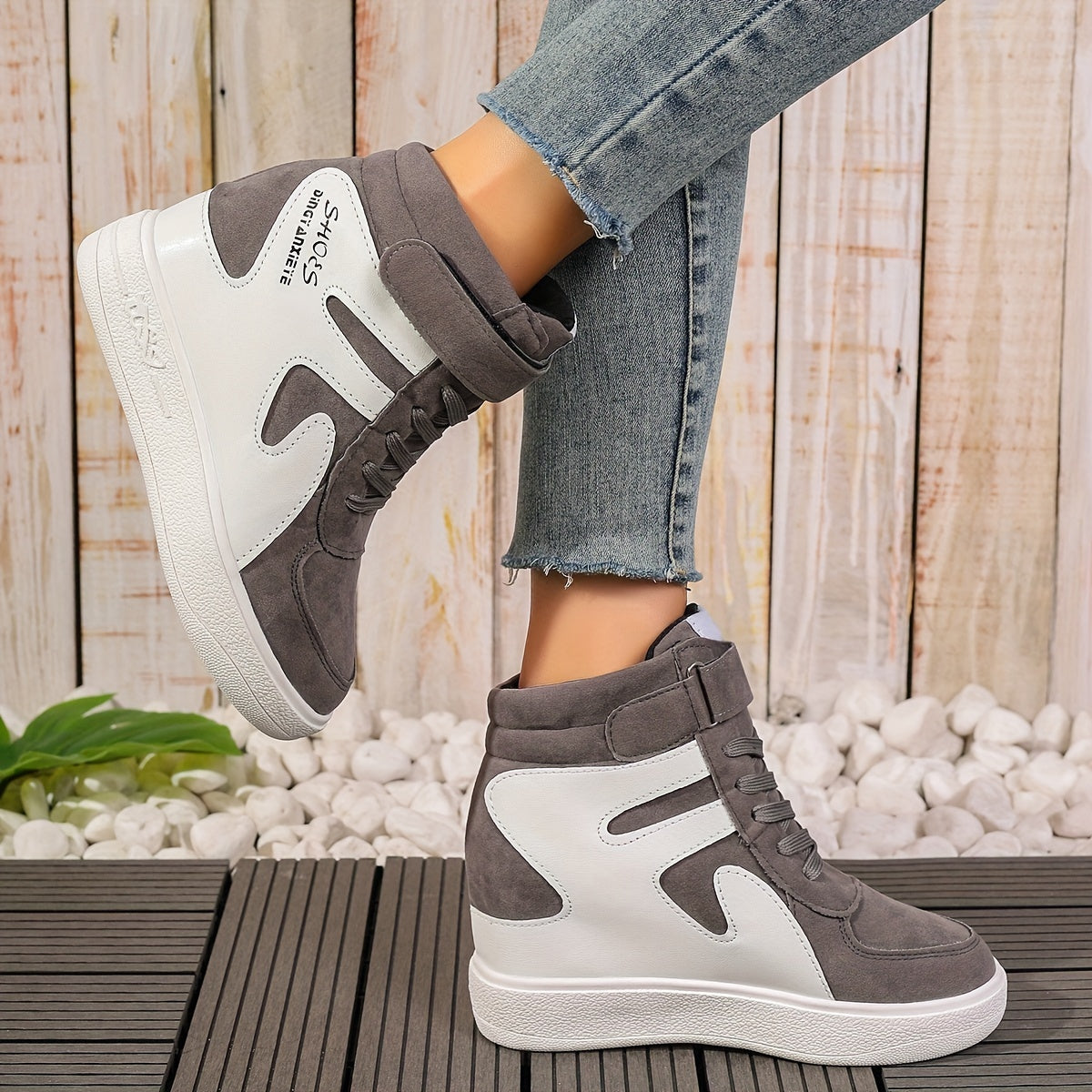 Grey and white Women's Wedge Heel Sneakers sold by 100 Spartans