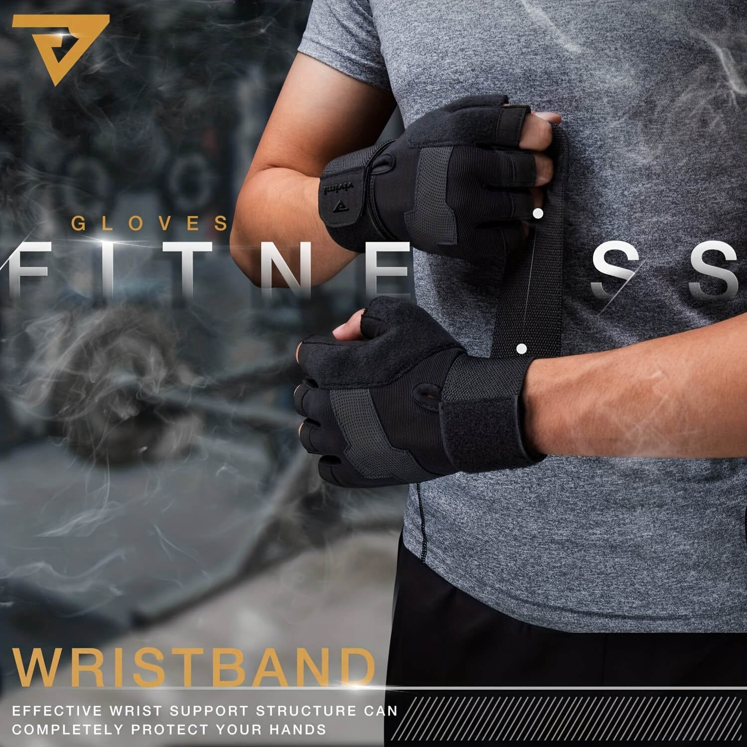 Person wearing black weightlifting workout gloves sold by 100 Spartans