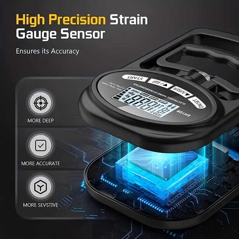 High precision strain gauge sensor with digital display on a dark background