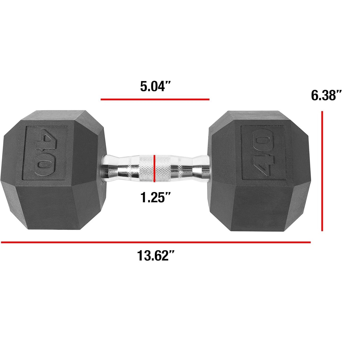 Hexagonal dumbbell with measurements on a white background