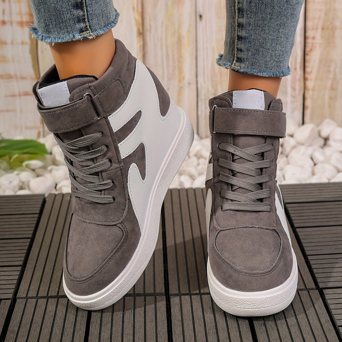 Grey and white Women's Wedge Heel Sneakers sold by 100 Spartans