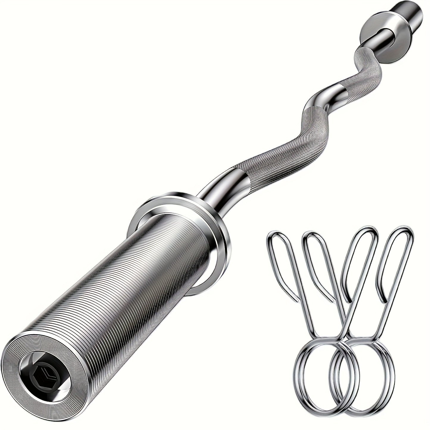 Metallic curl bar with attachments on a white background