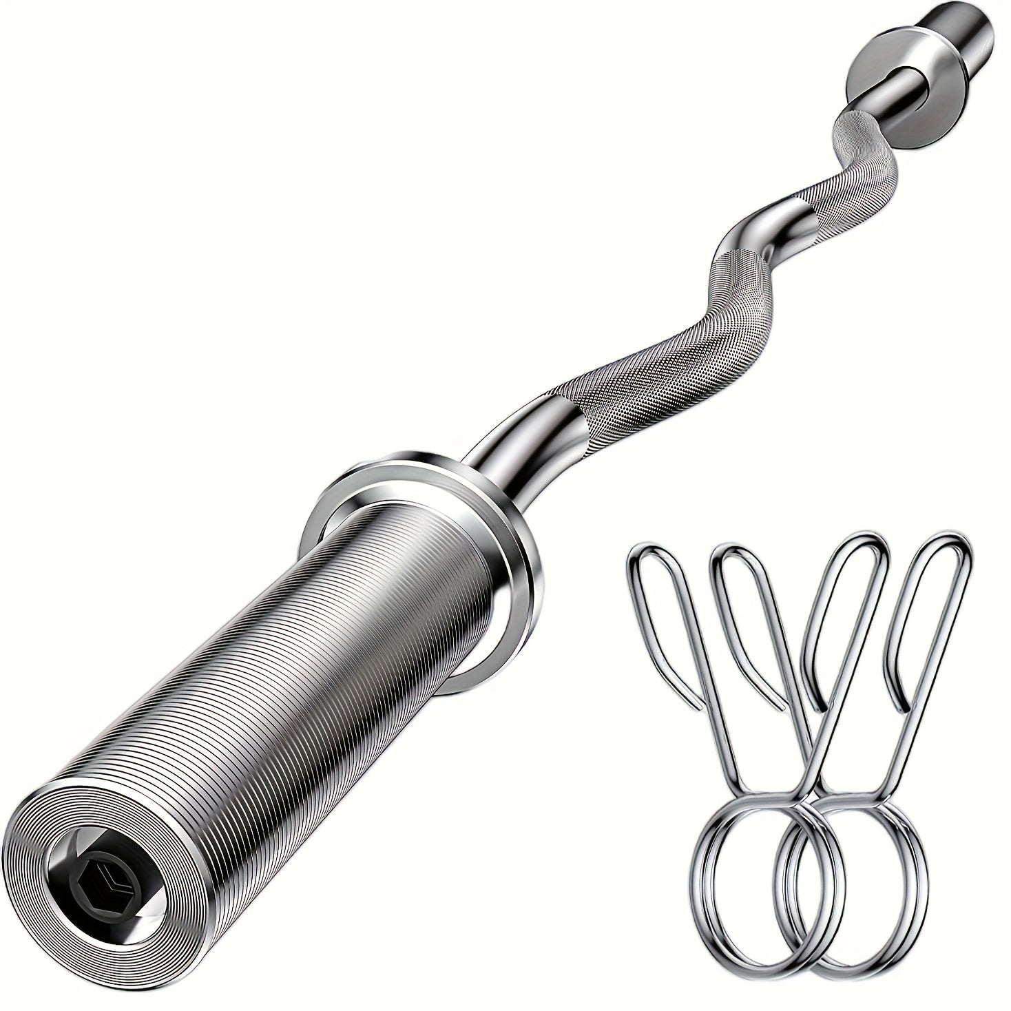 Metallic curl bar with attachments on a white background