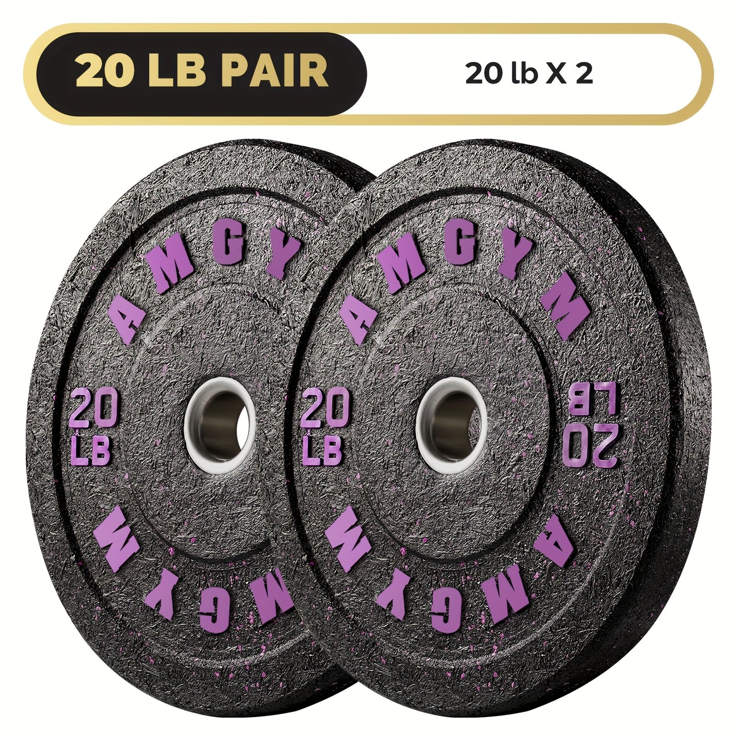 Two weight plates with '20 lb' marking on a white background
