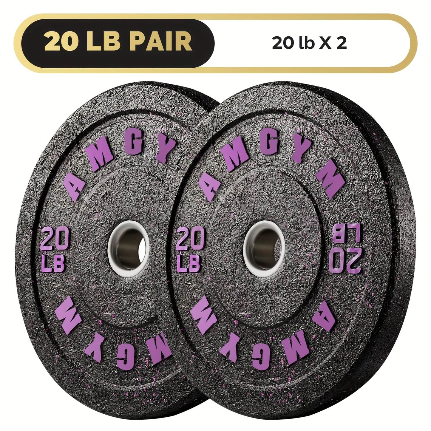 Two weight plates with '20 lb' marking on a white background
