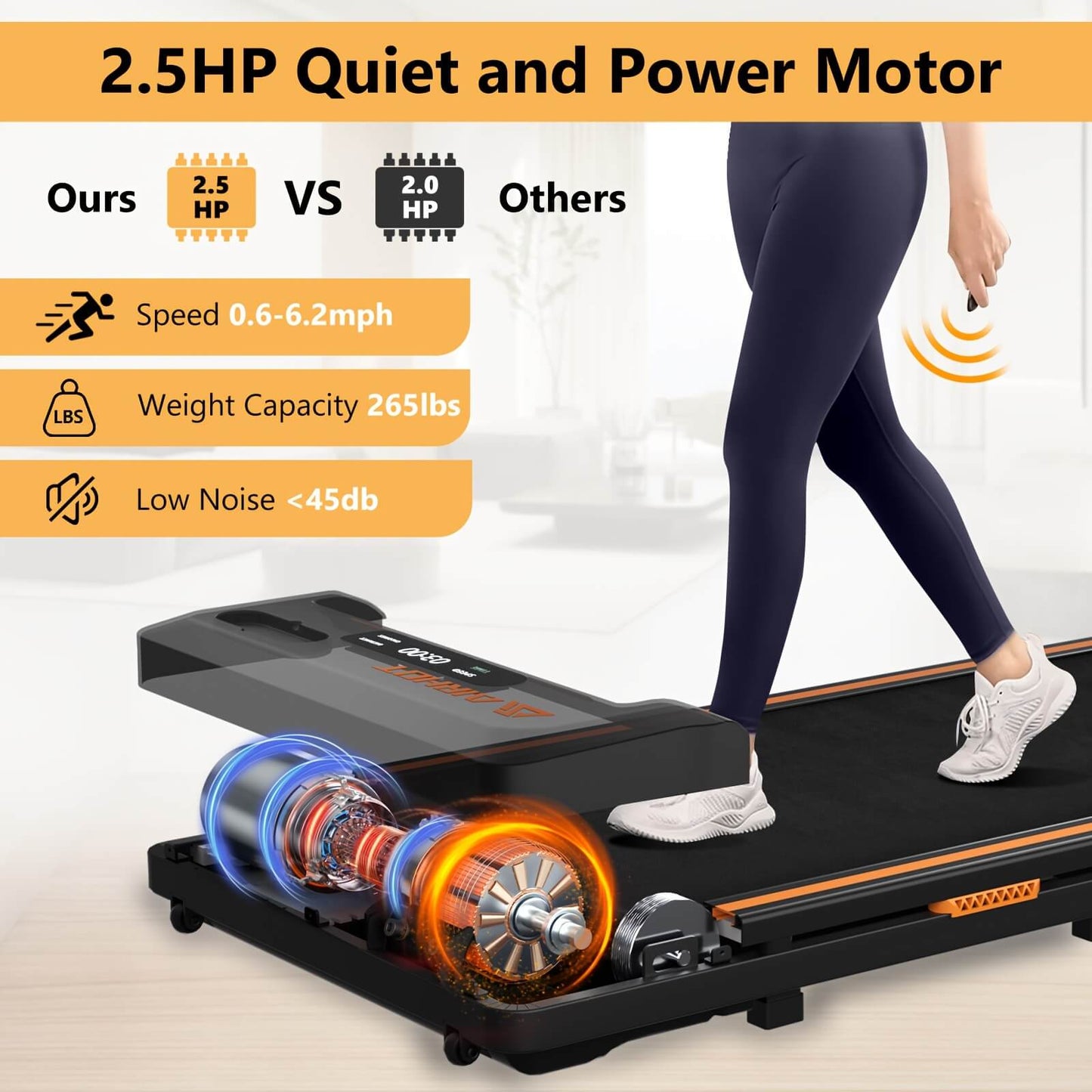 An individual walking on an Airhot 2-in-1 under desk treadmill sold by 100 Spartans