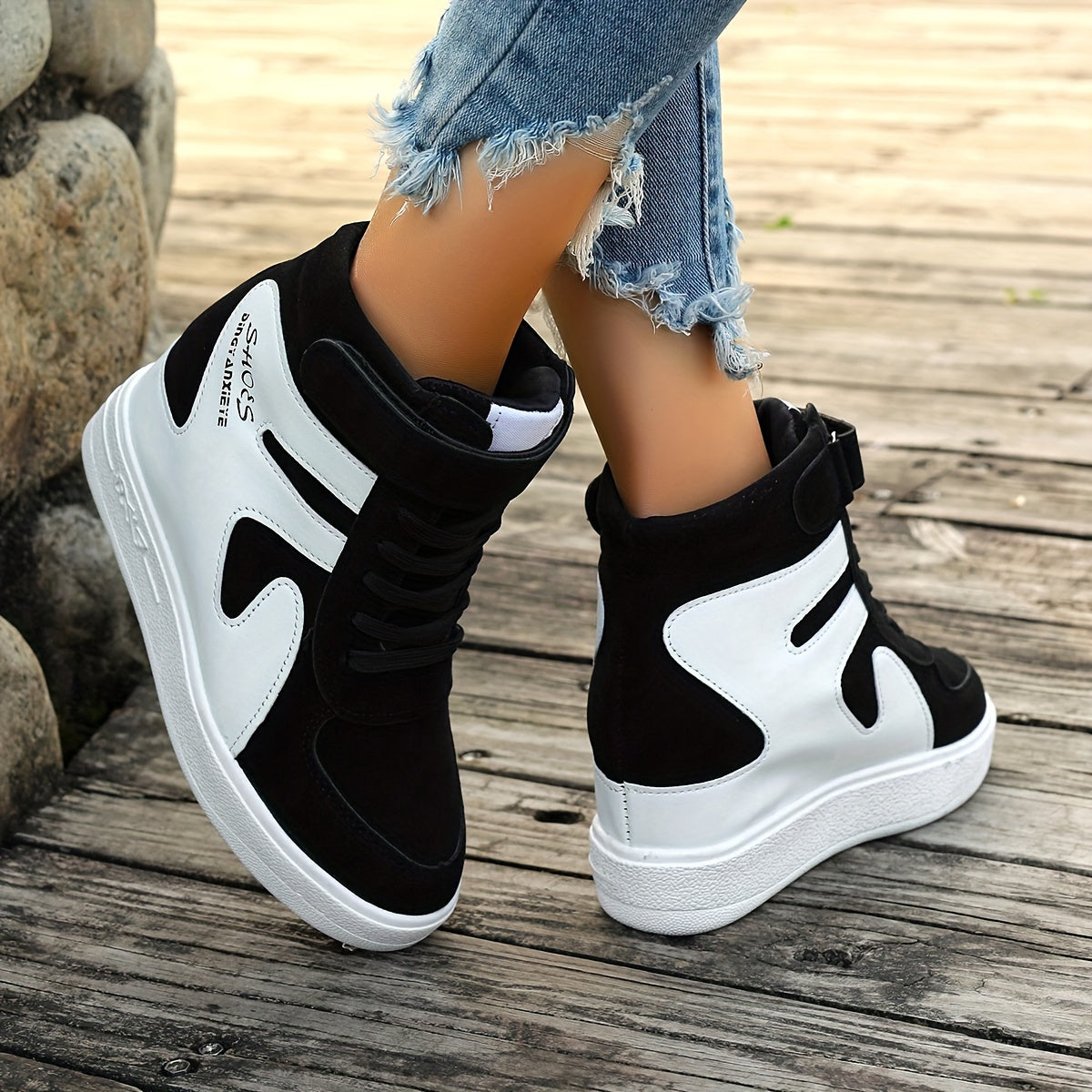 White and black Women's Wedge Heel Sneakers sold by 100 Spartans