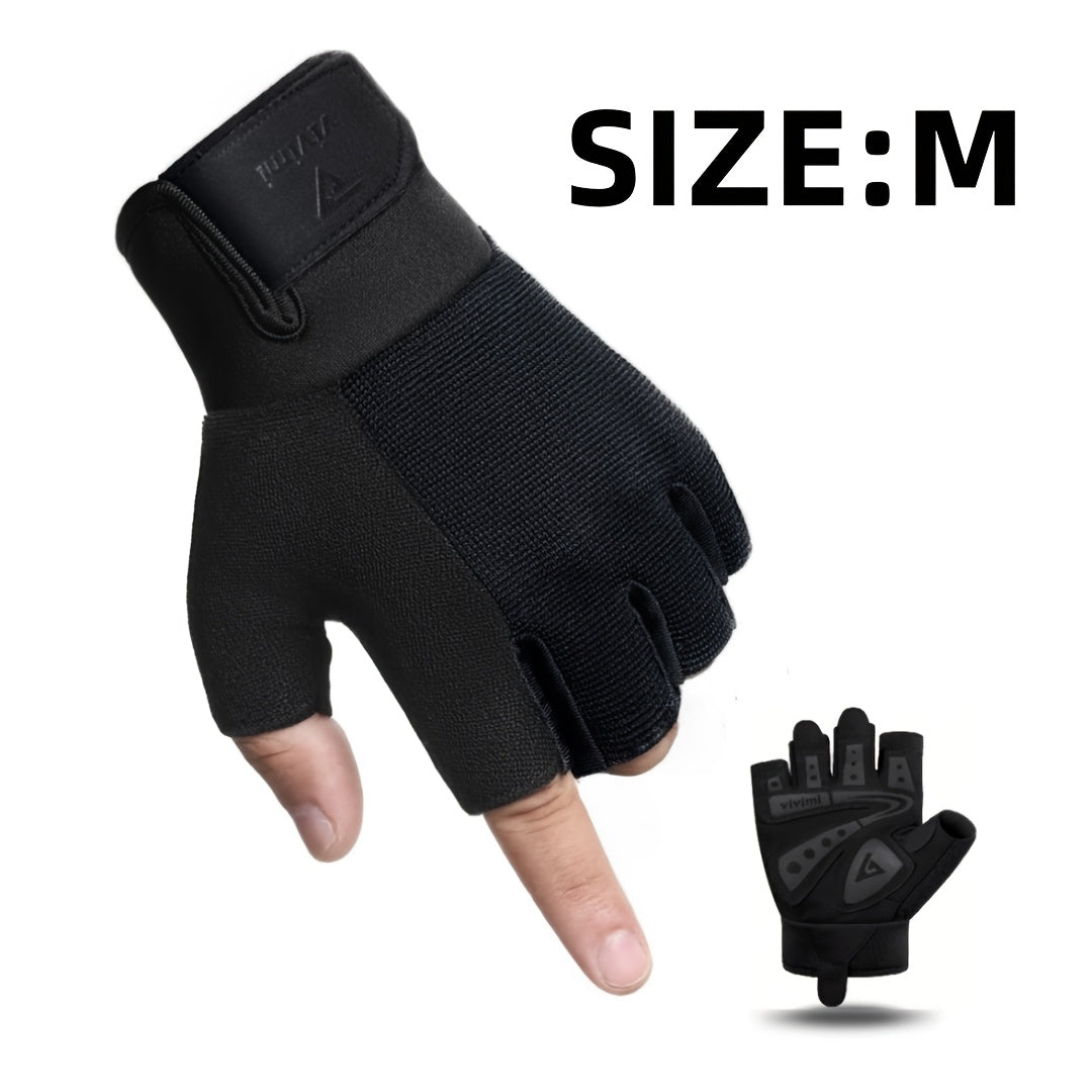 Black workout training gloves on a white background with 'SIZE: M' text.