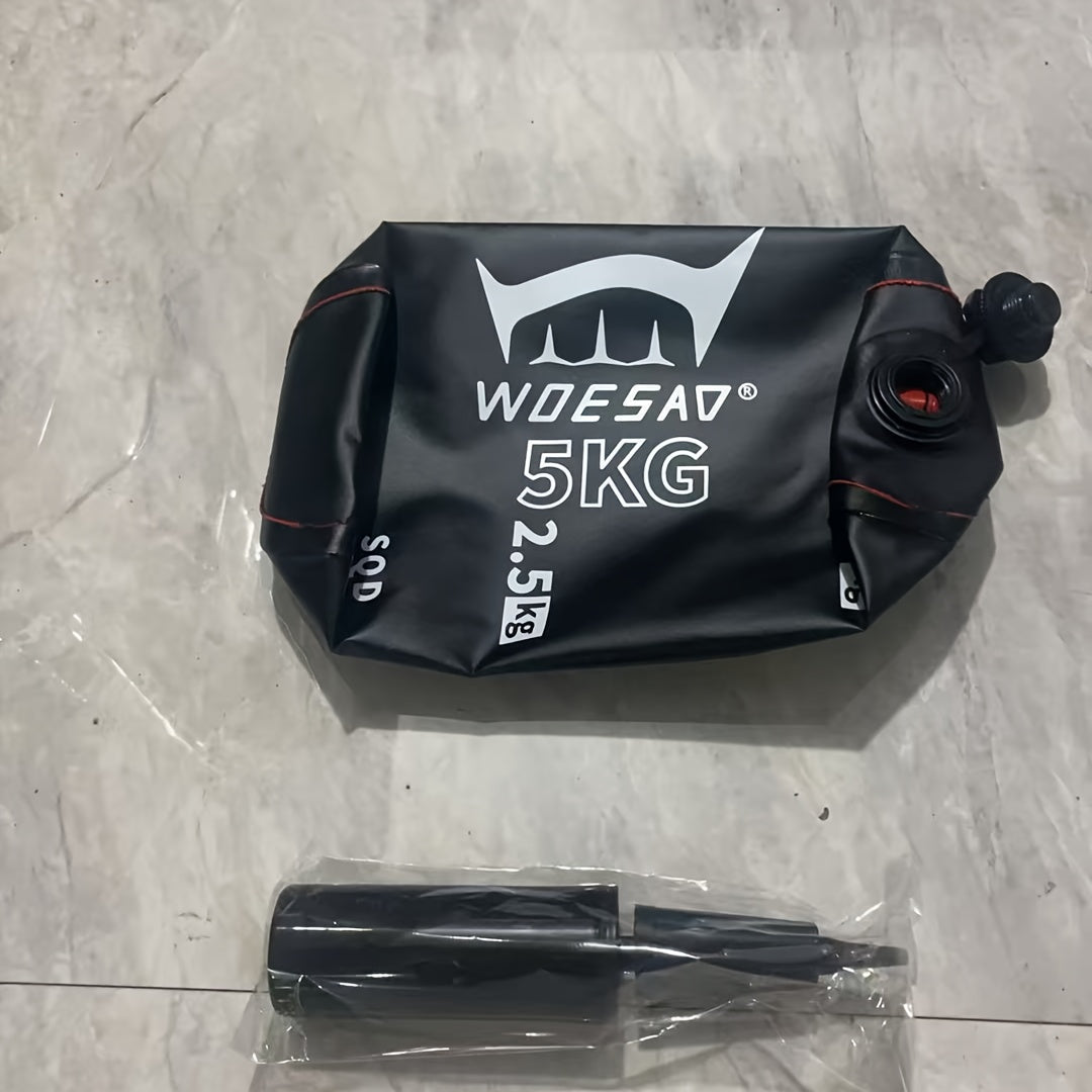 Black water weight bag​ with a pump on a gray surface