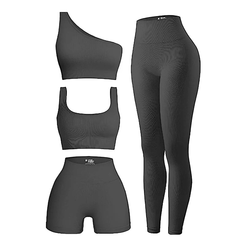 4 Piece Workout Sets For Women - Gray, S image