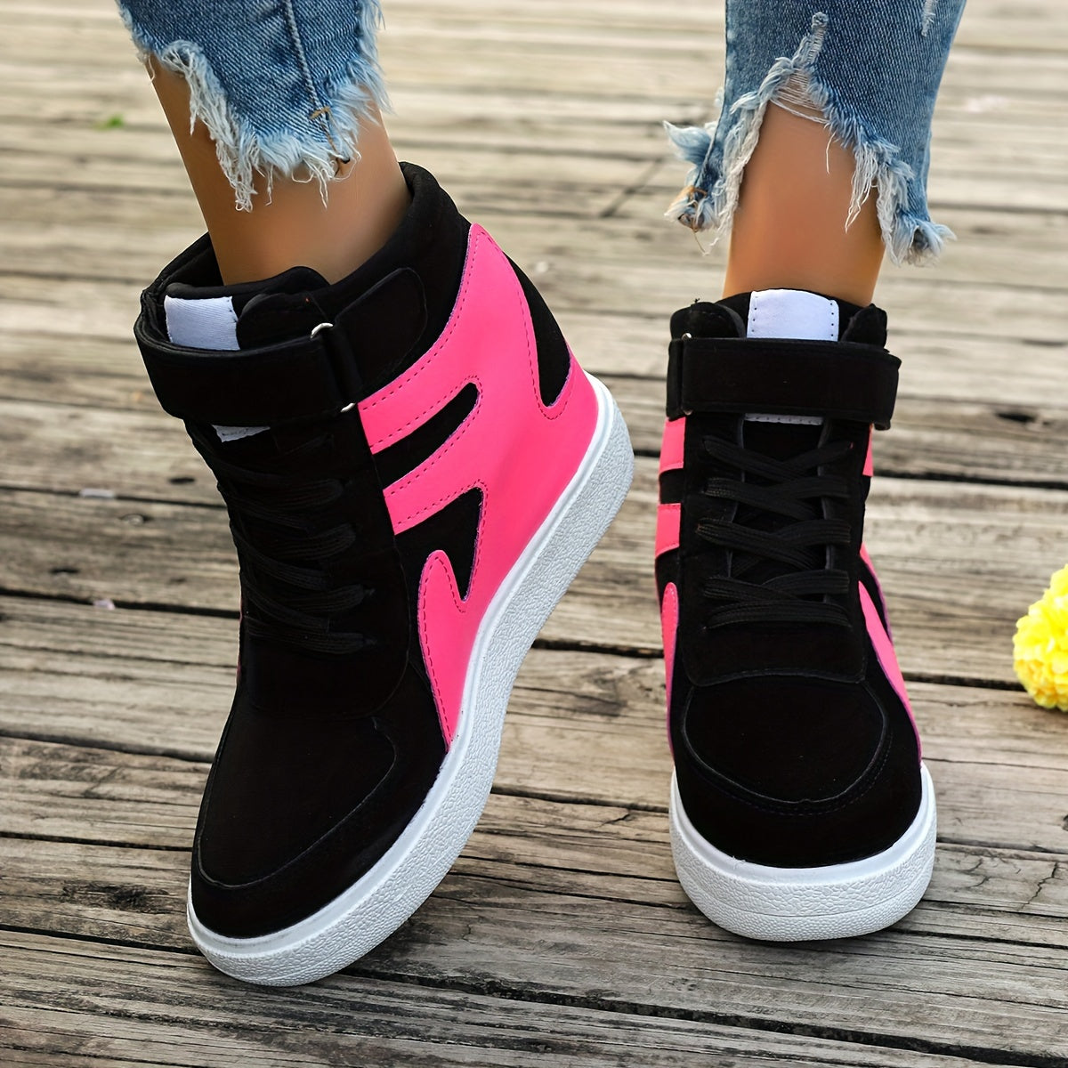 Black and pink Women's Wedge Heel Sneakers sold by 100 Spartans