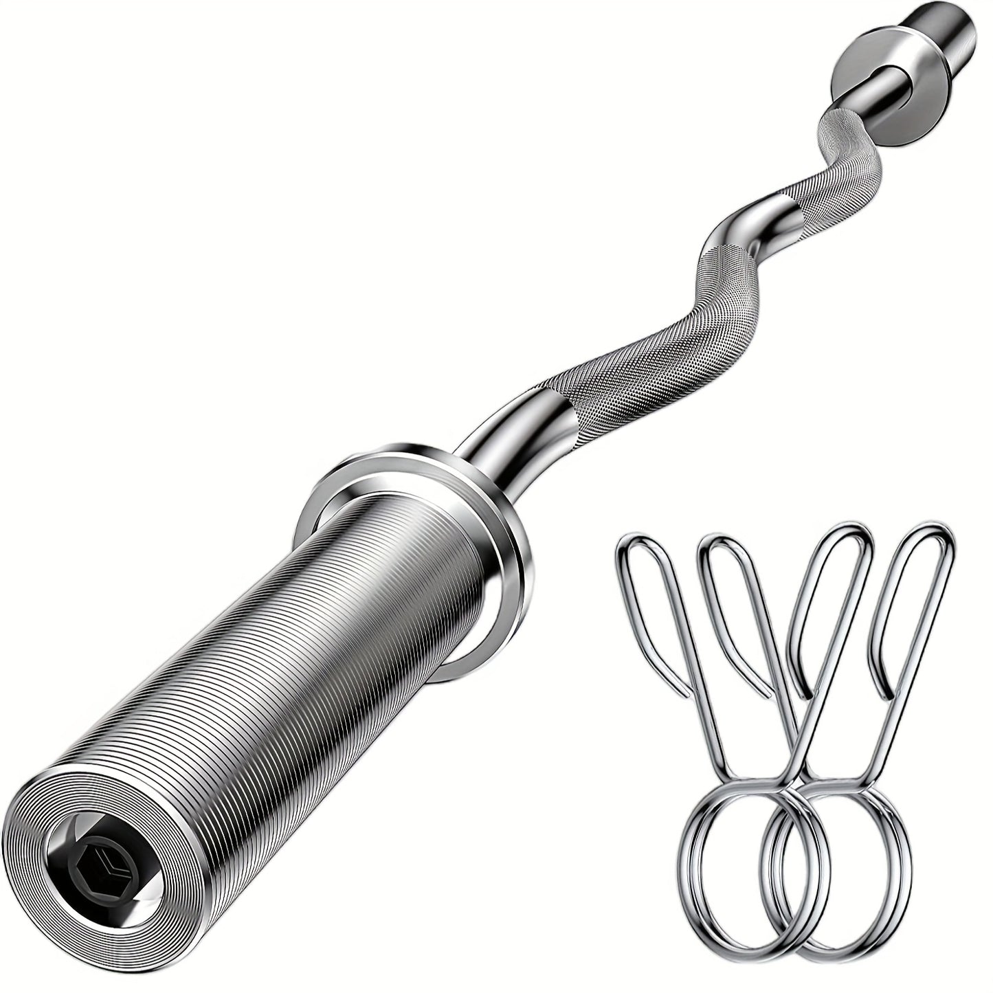 Metallic EZ curl bar with three additional loops on a white background