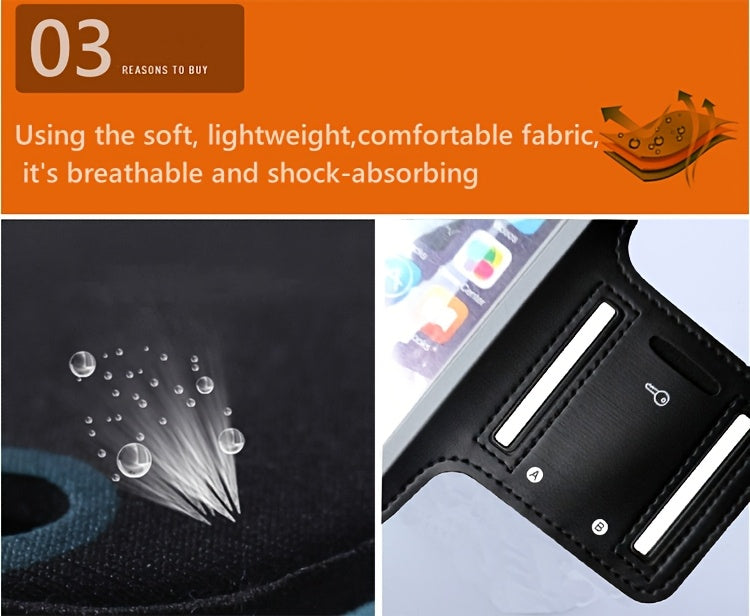 Fabric properties and a close-up of a Black phone holder for running.