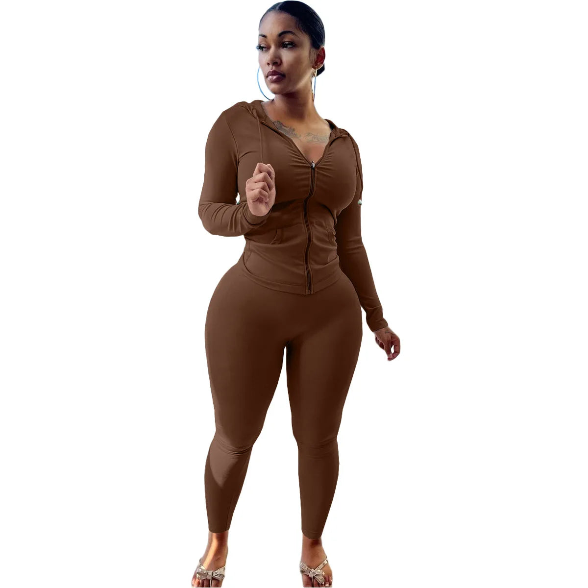 Womens Tracksuit Set - Coffee, L image