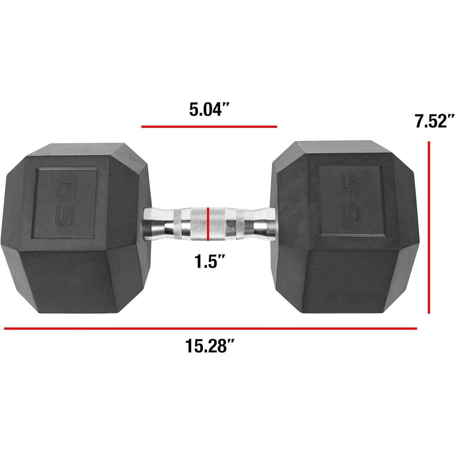 Hexagonal dumbbells with measurements on a white background