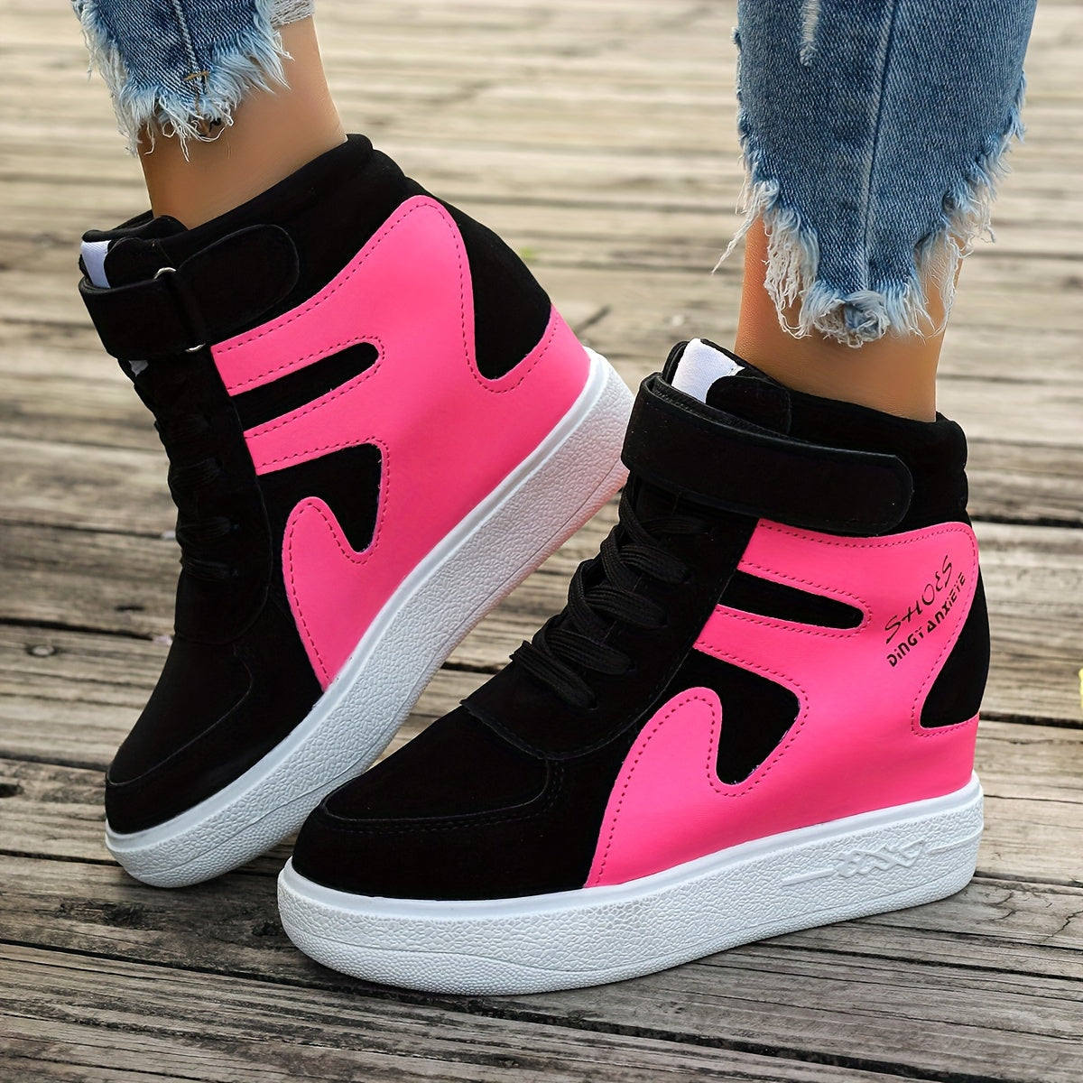 Black and pink Women's Wedge Heel Sneakers sold by 100 Spartans
