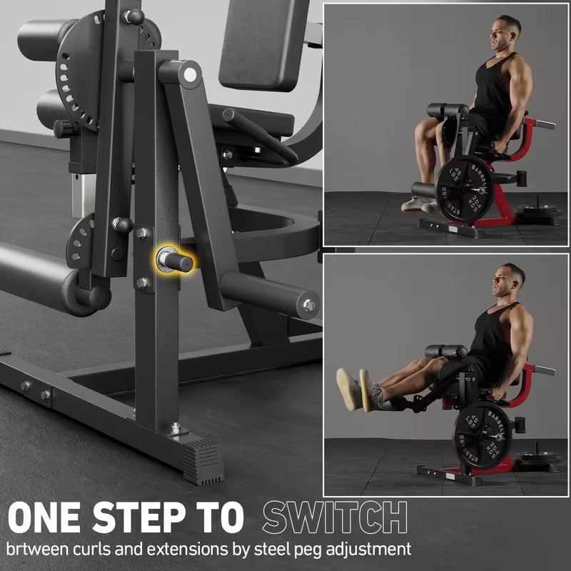 A man working out with a leg curl extension machine sold by 100 Spartans