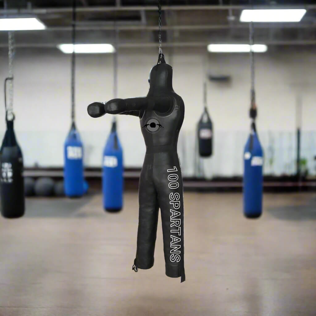 A black humanoid punching bag sold by 100 Spartans