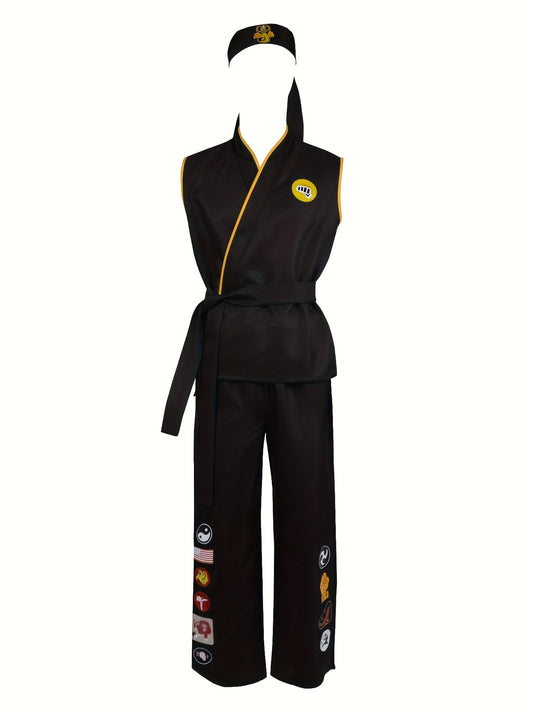 Taekwondo uniform with yellow accents on a white background