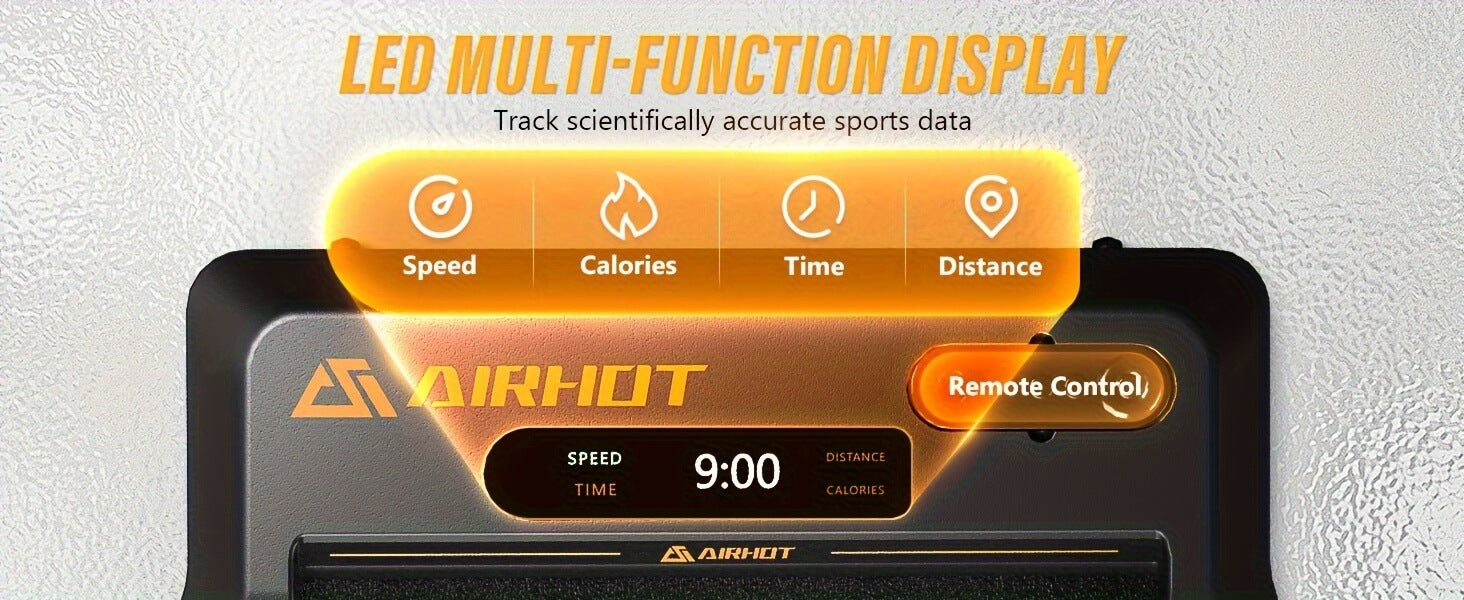 The multi functional display of an Airhot 2-in-1 under desk treadmill