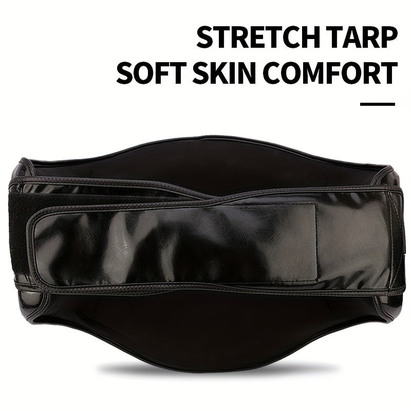 Black waist support belt with 'Stretch Tarp Soft Skin Comfort' text on a white background