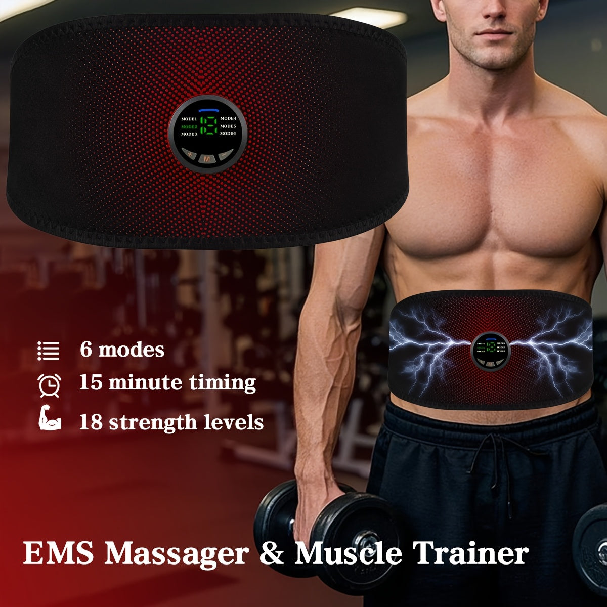 Man holding dumbbells while wearing a belly fat burner belt