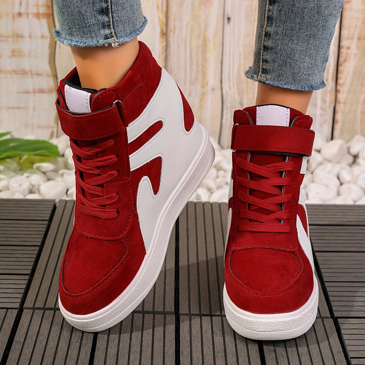 Red and white Women's Wedge Heel Sneakers sold by 100 Spartans