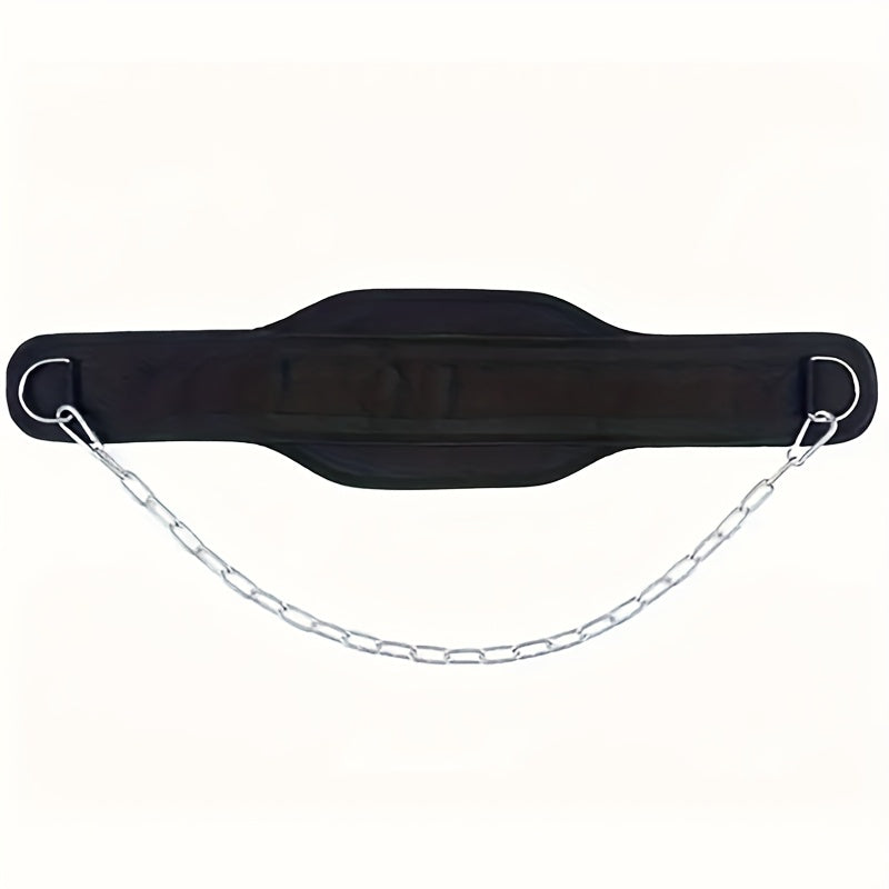 Black weighted dip belt on a white background