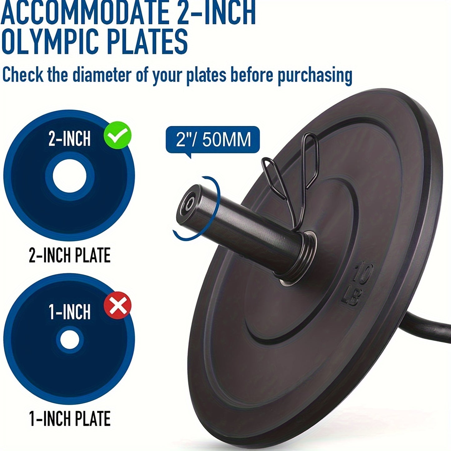 Weight plate with 2-inch Olympic plate compatibility guide on a white background