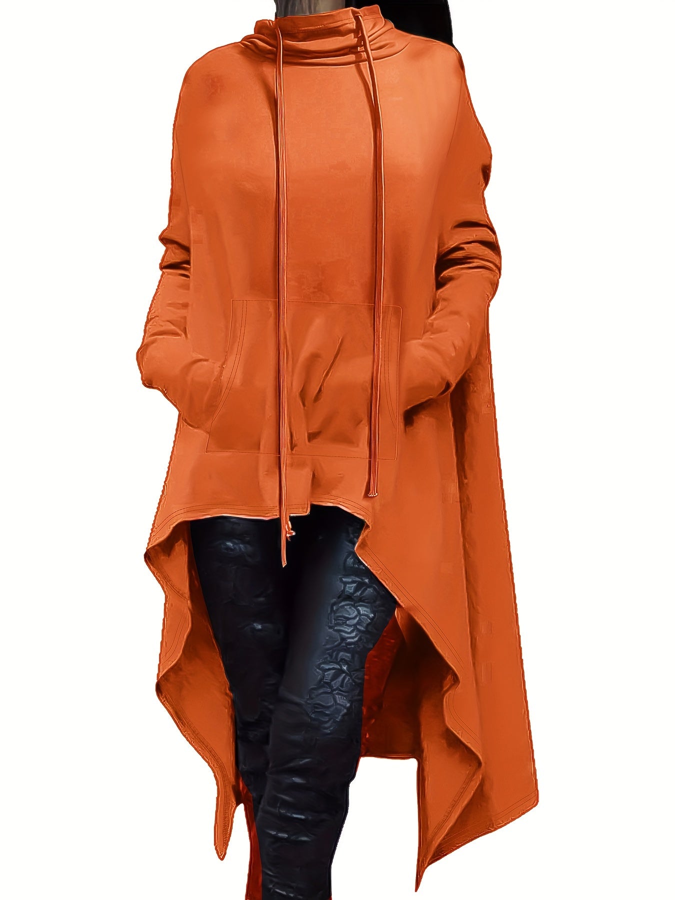 A woman wearing an orange women’s oversized hoodie sold by 100 Spartans