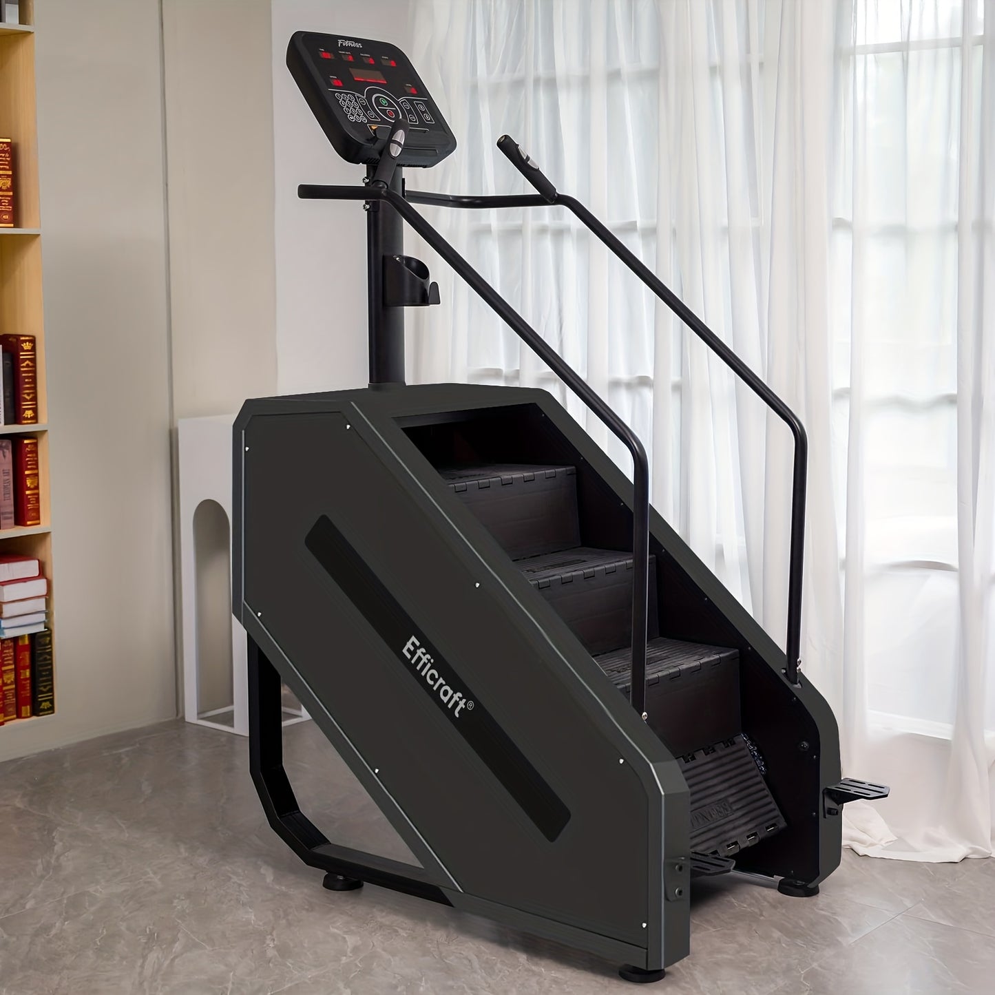 Stair limber machine with digital display in a home setting