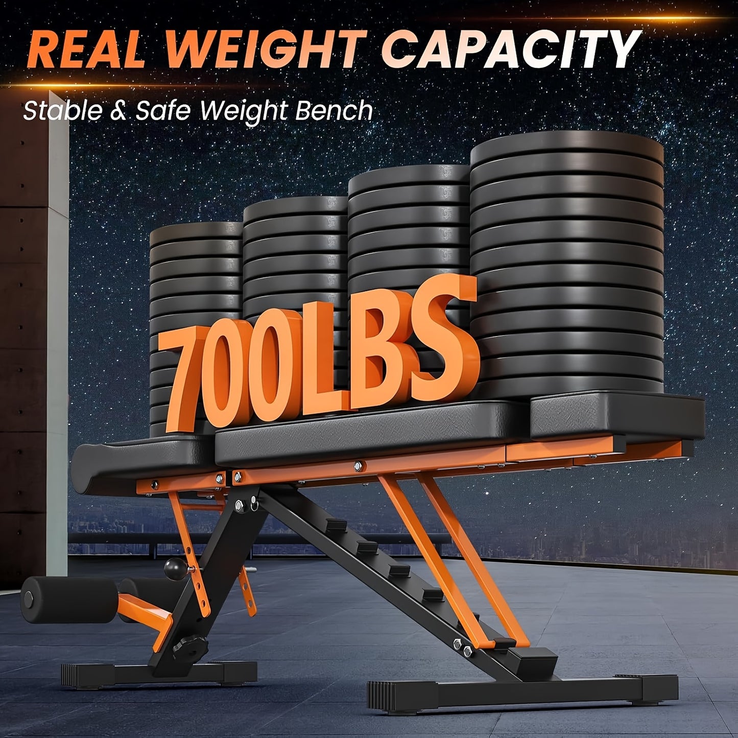 The weight capacity of the foldable adjustable workout bench sold by 100 Spartans