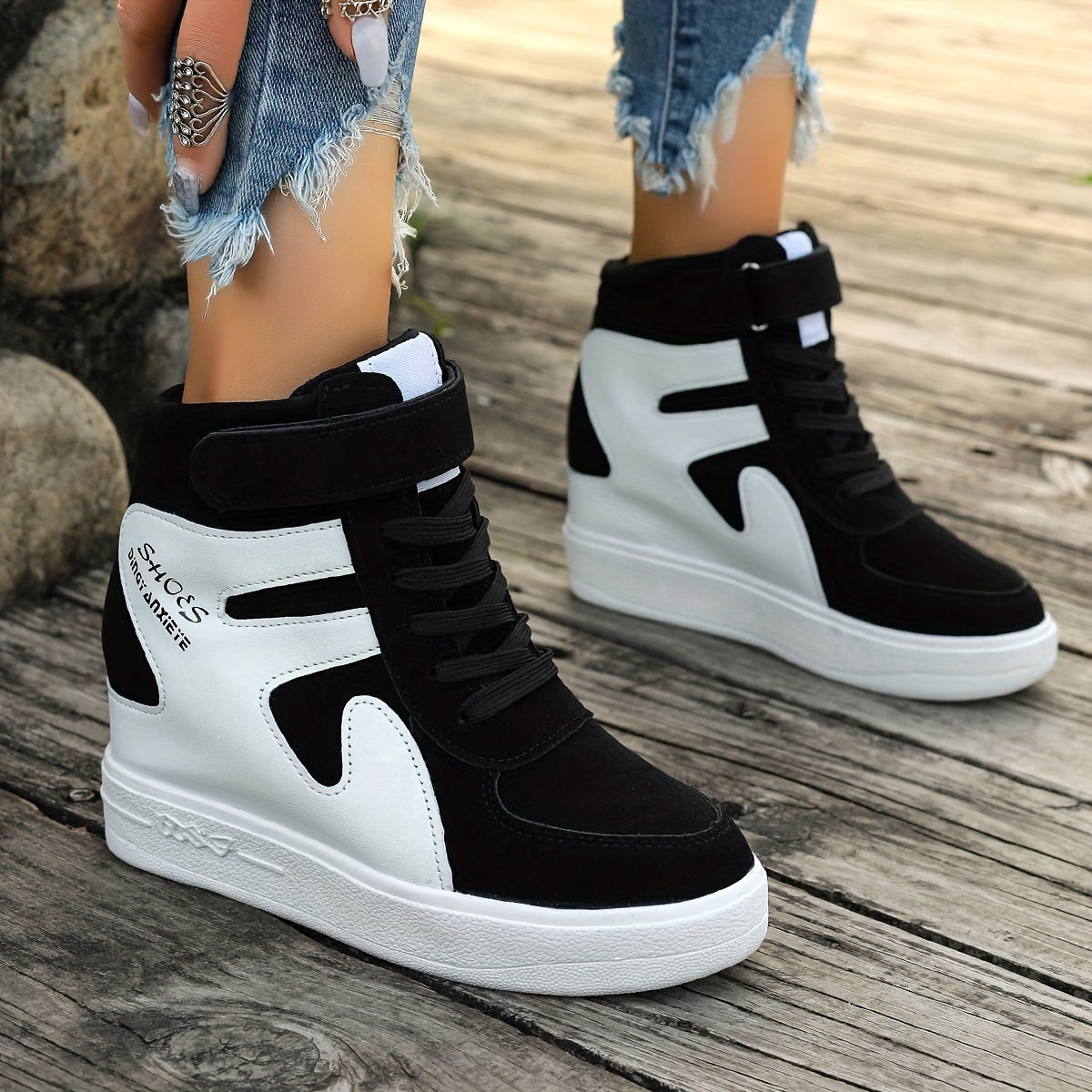 White and grey Women's Wedge Heel Sneakers sold by 100 Spartans