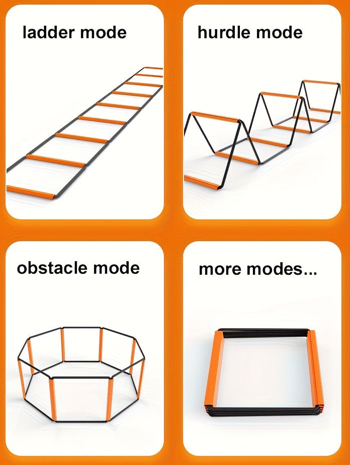 Illustrations of different modes of a agility ladder on an orange background