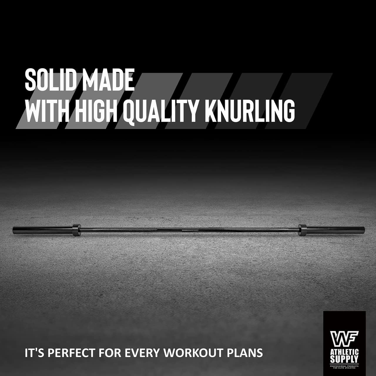 Barbell bar sold by 100 Spartans on a dark background