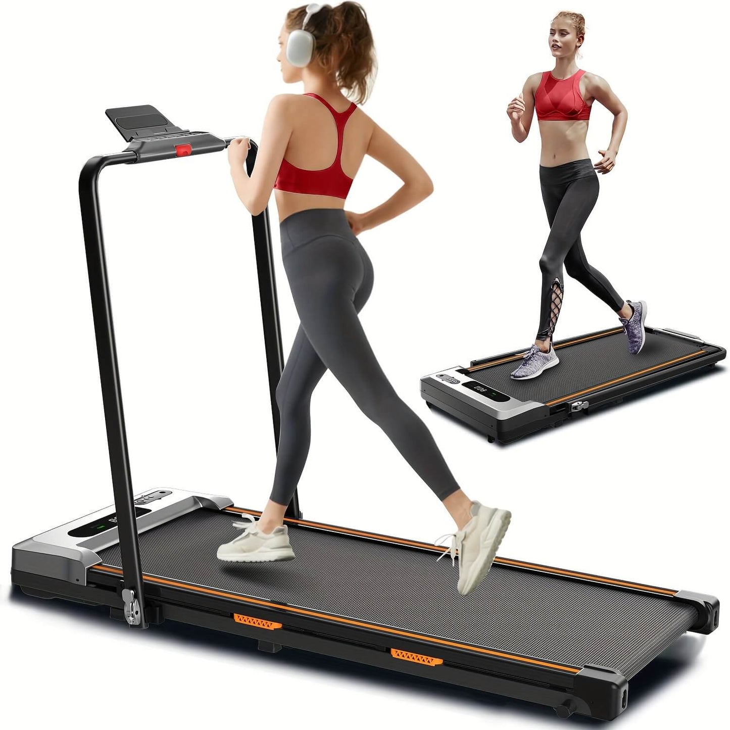 Woman using a Airhot 2-in-1 under desk treadmill with another person in the background.