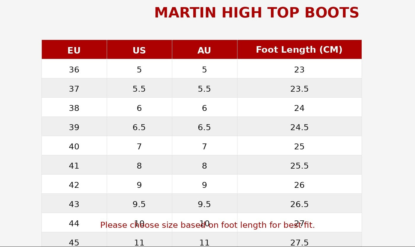 Beige high-top boots with a size chart below on a gray background