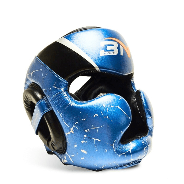 A Blue boxing head guard supplied by 100 Spartans that can be used for mixed martial arts, muay thai, and taekwondo