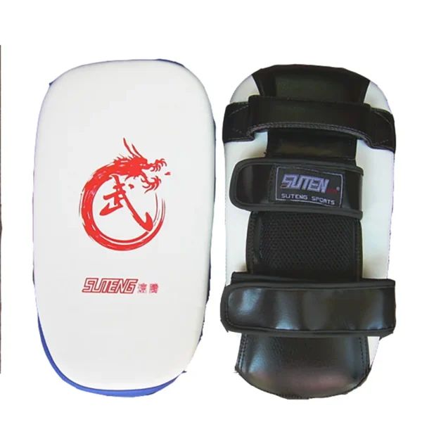 White and black Taekwondo kick pads sold n by 100 Spartans