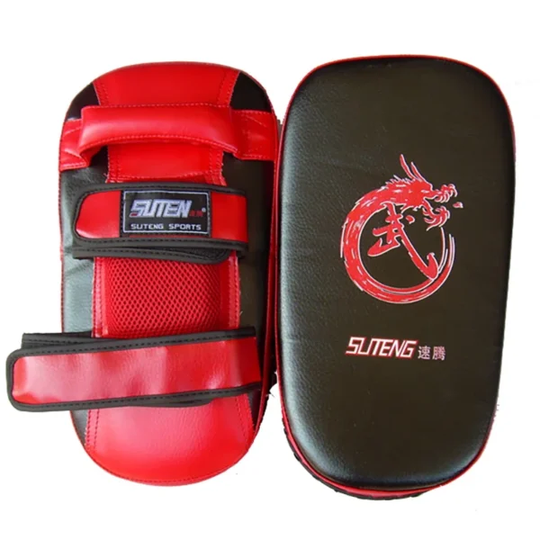 Black and red Taekwondo kick pads sold n by 100 Spartans