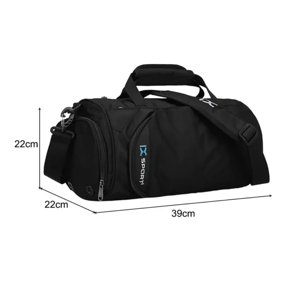 Dimensions of a black workout bag designed by inoxto and sold by hundred spartans