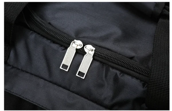 The twin zippers of the T60 series sport bag sold by hundred spartans