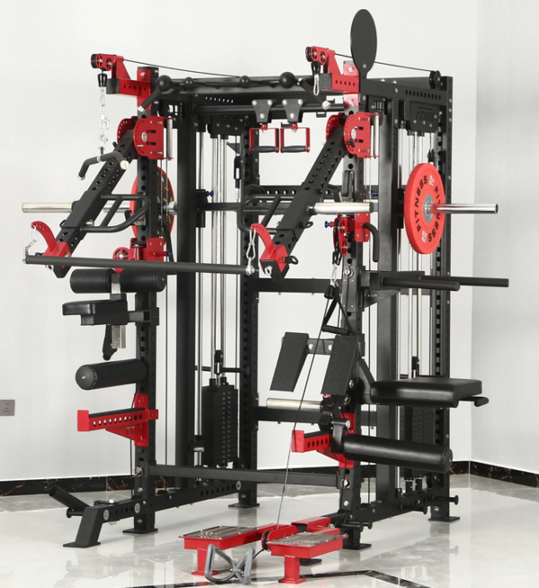 A red multi functional smith machine sold by 100 Spartans