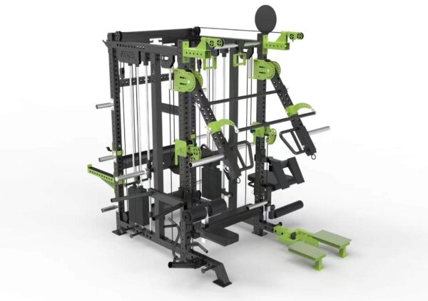 A green multi functional smith machine sold by 100 Spartans