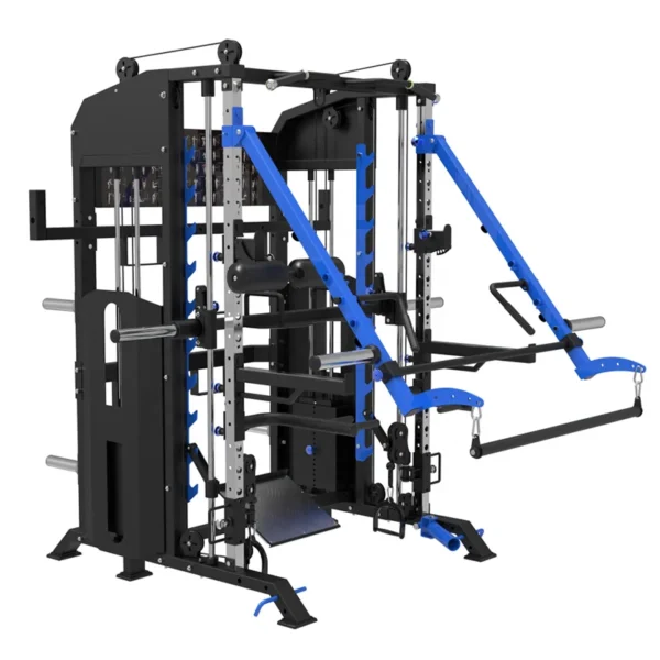 A blue counterweight smith machine sold by 100 Spartans