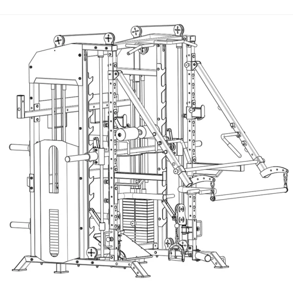 A schematic diagram of a counterweight smith machine sold by 100 Spartans